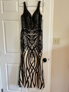 Go Couture Black Sequin Maxi Dress with Nude Underlay